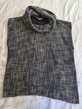 Bryn Walker Marled Knit Cowl Neck Poncho, Black & White, Large, VGUC